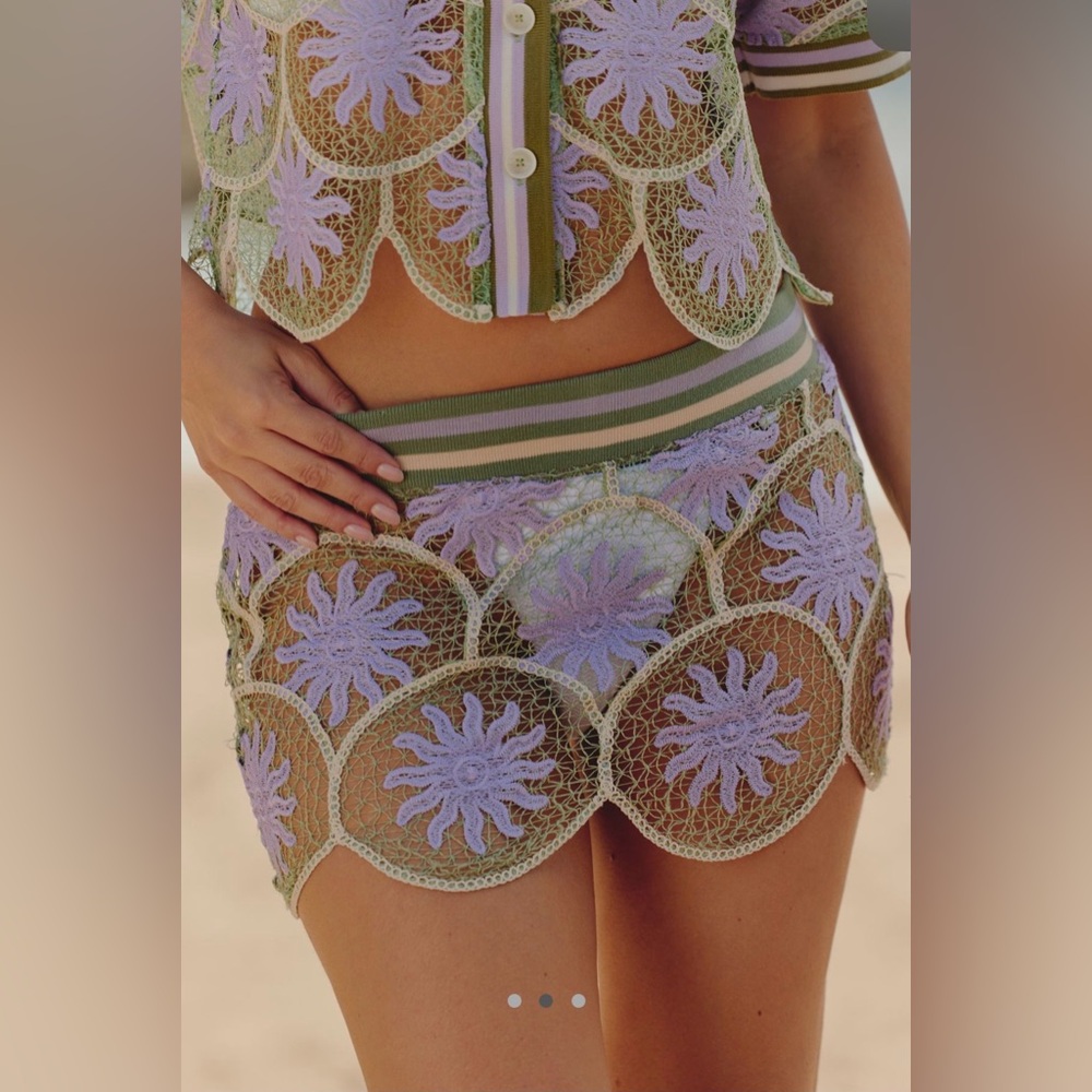 Anthropologie Lavender and Olive Green Crochet Mini Skirt